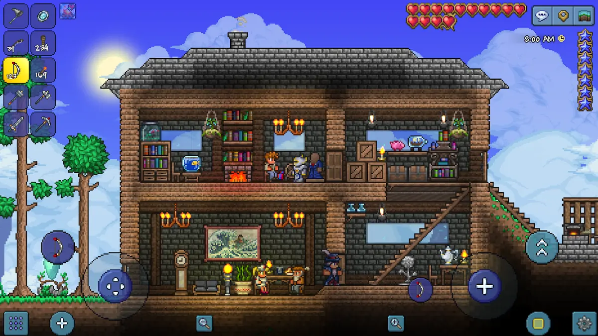 Zbudowany dom i las w grze Terraria